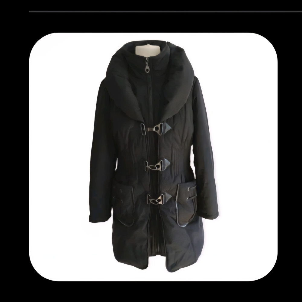 Steilmann Black Puffer Coat Toggles Closures Quilted Large Collar Winter Jacket